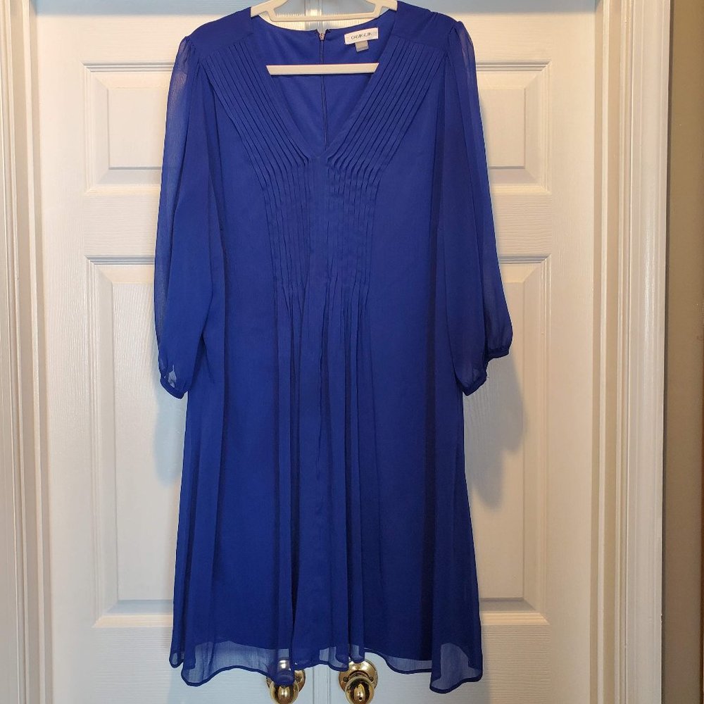 Calvin Klein Pintuck Crinkled Chiffon Shift Dress 16W